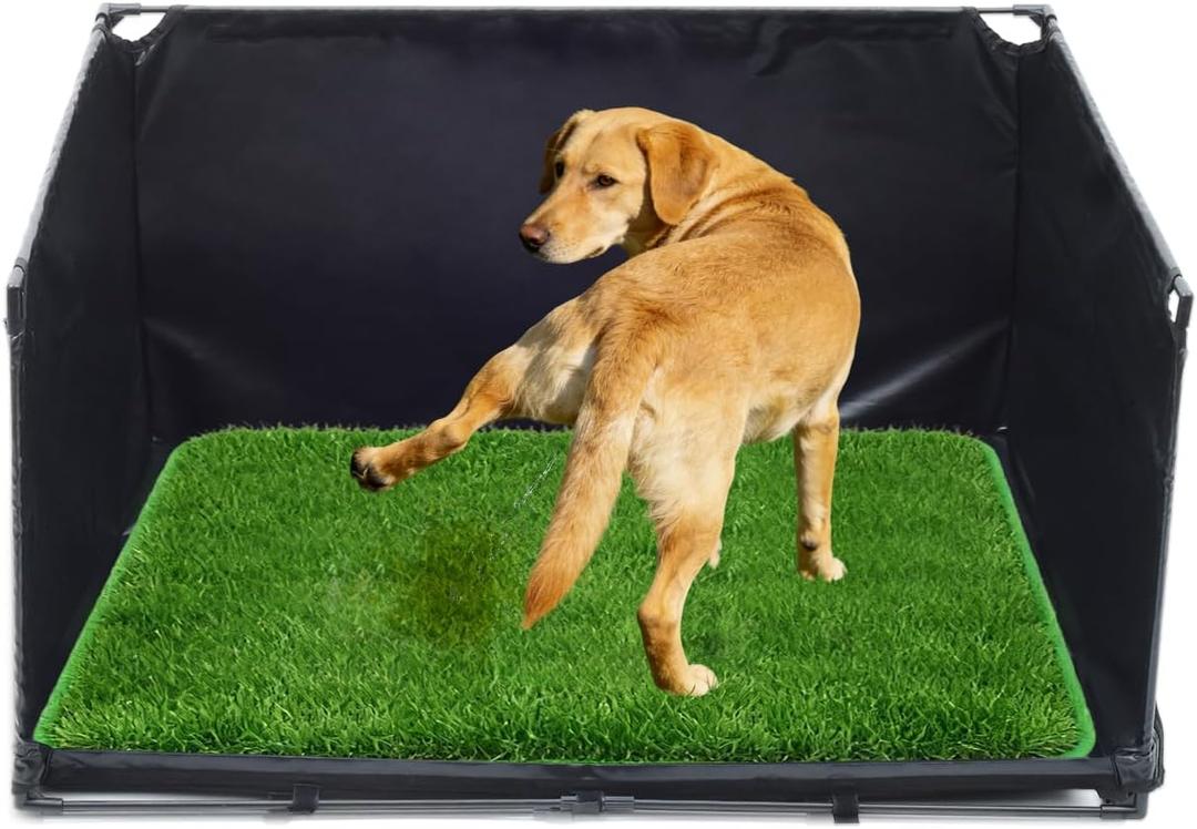High Walls Dog Pee Pad Holder with Artificial Grass-Foldable Indoor Dog Potty Tray,Waterproof Pee Pad Holder for Small to Medium Dogs,Portable Litter Box with Washable Grass Mat Small