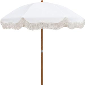 AMMSUN Upgraded Boho Fringe Umbrella, 6.5ft Canvas Umbrella