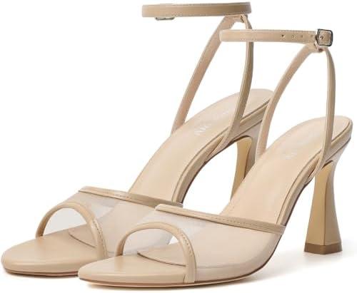 Susanny High Heels for Women Pointed Open Toe Strappy Chunky Block Heels Ankle Strap Stiletto Kitten Heeled Sandals Wedding Bridal Party Prom Sexy Dress Shoes 8.5