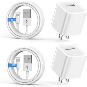 iPhone Charger,[MFi Certified] 2Pack 6FT Lightning Cable Data Sync Charging Cords With 2Pack USB Wall Charger Travel Plug Adapter Compatible with iPhone 14/13/12/11/Mini/XS/Max/XR/X/8/7/SE