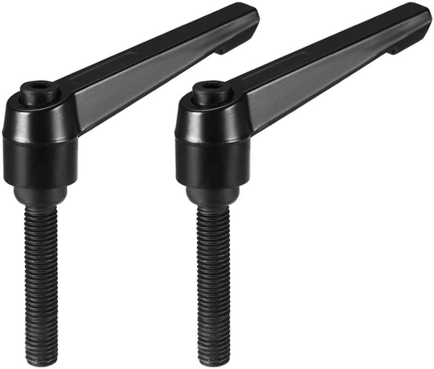 Uxcell M10 x 40mm Handle Adjustable Clamping Lever Thread Push Button Ratchet Male Threaded Stud Knobs Locking Rotating Screw Handles Quick Release Bolt Black 2pcs