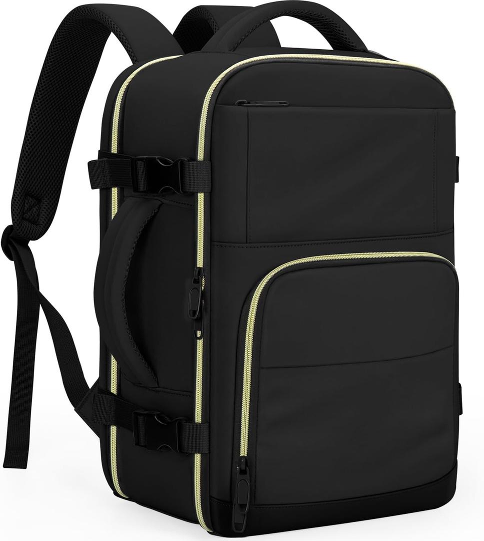 Tuwubi Travel Backpack For Women, Carry On Backpack for Men Flight Approved Airline Personal Item Travel Bag TSA Business 15.6 in Laptop Mochila, Travels Essentials Bookbag for Work Weekender (Black)