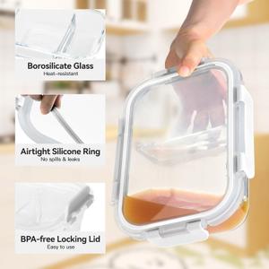 Glass Food Storage Containers, 2 Pack 35 Oz Glass Meal Prep Containers, Lunch Boxes with Airtight BPA-Free Lids, Microwave, Freezer and Dishwasher Safe,White