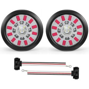 Partsam 2PCS 4 Inch Round LED Trailer Tail Lights 24 LEDs - Stop Turn Tail Brake Reverse Backup Combo Red/White - IP67 Waterproof Flush Mount Grommet Kit 10-30V for Truck RV Trailer, Patent Pending