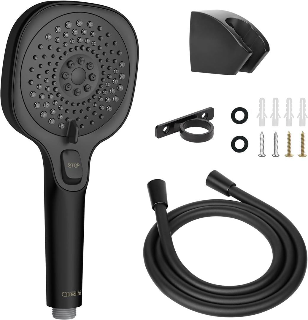 RV Shower Head with Hose and On Off Switch, 3-Spray Camper Water Saving and High Pressure Shower Head with Hose for RV, Camper, Van, Travel Trailer, Motorhome and Boat, Matte Black
