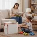 Foldable Storage Boxes with lids,Waterproof Tissue Box Holder with Storage,Multipurpose Toy Storage BoxSturdy Magazine containers (Beige)