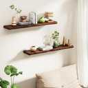 Solid Wood Live Edge Floating Shelves Set of 2 36" Rustic Wall Shelf with Hidden Bracket System, Wall Mounted Shelves for Bathroom, Kitchen, Living Room, Bedroom (Walnut)