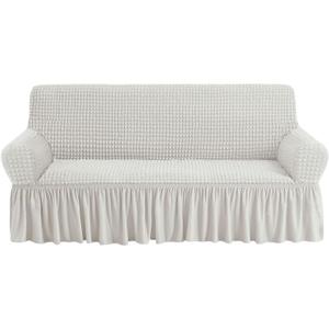 NICEEC Sofa Slipcover Ivory Sofa Cover 1 Piece Easy Fitted Sofa Couch Cover Universal High Stretch Durable Furniture Protector with Skirt Country Style (3 Seater Ivory) (Large)