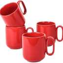 vicrays Ceramic Coffee Mug Set - 18 Ounce Large Stoneware Mug for Men Women - Unique Glazed Porcelain Mugs with Handle for Coffee Latte Tea Milk Cocoa - Set of 4 (Red)