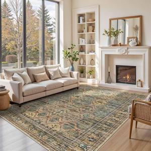 6x9 Area Rugs for Living Room Bedroom, Large Washable Rug, Brown Vintage Retro Boho Rug, Non Slip & Low Pile Carpet for Indoor Dining Room, Classroom Dorm and Kids Room(Brown 6x9ft)