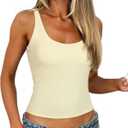 SUUKSESS Women Padded Cotton Ribbed V Neck Tank Top Summer Basic Going Out Tops (Yellow, L)