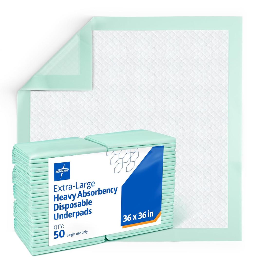Medline Super Absorbent Underpad, 36" x 36", 50 Count, Extra Large Disposable Incontinence Pads, Protective Bed Pads, Chucks, For Kids, Adults, Elderly, Furniture & Surface Protection Pee Pad