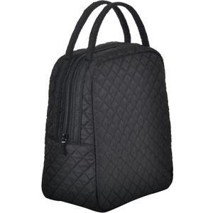 Large Quilted Fabric Cotton Reusable Inusulated Lunch Tote Bag Cooler Snack Bag Women Pretty Thermal Lunch box Storage Gift Bag for Work & Outdoor (Black)
