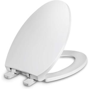 Toilet Seat Elongated with Cover Soft Close, Easy to Install, Plastic, White, Suitable to Elongated or Oval Toilets
