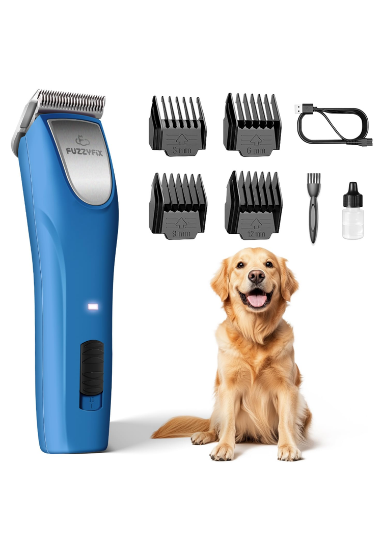 Pet Grooming Kit for Thick Curly Matted Coats - Low Noise Heavy Duty Cordless Hair Trimmer with Detachable Metal Blade