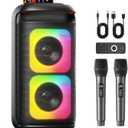 Karaoke Machine with 2 Wireless Microphones, Portable Bluetooth Karaoke for Adults, Powerful Dual 8" Subwoofer Karaoke Boombox, LED Lights, 3D Sound, Support TV/USB/AUX/TF for Home Party (Black)