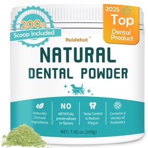Natural Dog Dental Powder - Teeth Cleaning Powder - Removes Plaque and Tartar - Breath Freshener - Contains Probiotics to Fight Bad Breath - Large Size for Multi-Dog Households (7.05 Oz) EXP 5/2028