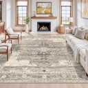 RUUGME Washable 10x10 Area Rug - Large Vintage Area Rugs with Non Slip Backing Low Pile Stain Resistant Carpet for Bedroom Dining Room Indoor Soft Carpets Home Decor Decoration Mat, Beige