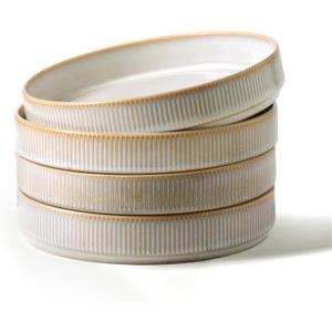 famiware Star 8.25" Pasta Bowls, Large Dinner Bowls Set of 4, Salad Bowl Plates, Shallow Bowls for Eating, Cappuccino White