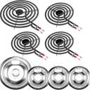 W10196405 W10196406 Electric Stove Burner Drip Pans & MP22YA Electric Range Burner Element Unit Set by Cenipar-Compatible with Whirl-pool Ken-more Ama-na Range Oven/Stove