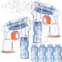 Kid Odyssey 2 Pack Bubble Gun with 4 Refill Solution and 3 Colorful LED Light, Bubble Machine for Kids, Bubble Maker for Party Favors, Birthday Gift, Indoor Outdoor Toys for Toddlers (Orange)