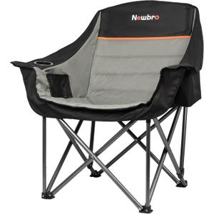 Oversized Camping Chair with Cooler Bag, XL Fully Padded Folding Portable Camping Chairs for Adults, Big Heavy Duty Outdoor Patio Lawn Chair with Arm Cup Holder Supports 450lbs (Single Pack, Grey)