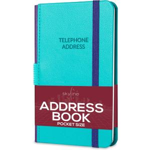 Skyline Address Book  Mini Telephone Contact Book with Password Log for Purse  Small Phone Number Book for Women & Men  Pocket Size, 3.5x6.2, Hardcover (Turquoise)