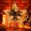 BrizLabs Christmas Tree Topper, 11 Rattan Star Treetop with 10 Warm Lights, 120V UL Certified Christmas Tree-top Star, Vine Christmas Tree Star Topper for Christmas Indoor Party Home Decor