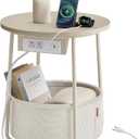 VASAGLE LILEA Collection - Side Table with Charging Station, Round End Table with Fabric Basket, Nightstand with USB Ports, for Living Room, Bedroom, Modern, Dove Gray and Slate Gray ULET228G01