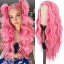 SAPPHIREWIGS Highlight Pink Lace Front Wigs Long Loose Curly Wavy Wig 134 Synthetic Lace Front Wigs Glueless Heat Resistant Fiber Natural Hairline Daily Cosplay Halloween Wig 26 Inches
