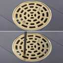 4 1/4 Inch Shower Drain Round Brushed Gold Color, Removable Grille Strainer Screws in Drain Cover, Base with Adjustable Drain Flange Kit PVC, SUS304 Stainless Steel Brass Face