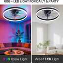 16 Inch RGB Low Profile Ceiling Fans with Lights, Modern Flush Mount Fandelier Chandelier Fixture, Remote & APP Control, Black LED Ceiling Fan Light for Bedroom, Living Room, Kitchen Indoor