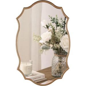 Wall Mirror in Vintage Golden - Decorative Metal Frame, 20x30 Inch Accent Mirror, Wall Mounted Mirrors Antique Gold Frame Perfect for Your Living Room Bedroom Bathroom Entryway Stairway Kitchen