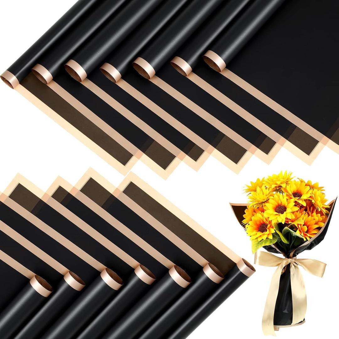 Yahenda 420 Sheets Black Flower Wrapping Papers:23" x 23" Black Flower Bouquets with Gold Edge Korean Style Wrapping Paper for DIY Gifts Craft Floral Supplies Packaging