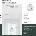 LED Pendant Light Kitchen Island Jellyfish Crystal Pendant Lights Dimmable Chrome Modern Hanging Light for Bedroom Bathroom Living Room 6000K Cool White, 1 Pack