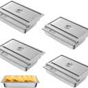 Hotel Pan, Full Size Steam Table Pan 4" Deep Stainless Steam Table Pan with Lid Full Size Food Pan 20.8" L x 13" W Anti Jam Stainless Steel Buffet Pan Commercial Stainless Steel Pan (4 Pack)