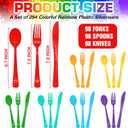 294 Pcs Neon Plastic Silverware Pastel Disposable Silverware Heavy Duty Colorfu Plastic Cutlery Set Includes 98Plastic Forks 98 Knives 98 Spoons for All Occasions7 Colors (300, Rainbow)