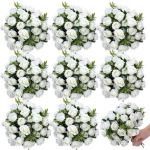 Zeyune 8 Pack 12 Inch Wedding Artificial Rose Bouquet Silk Flowers Bunches Bulk Fake for Wedding Bridal Home Office Garden Parties Decoration (White)