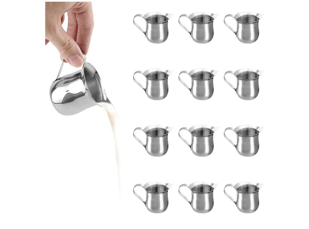 3 Oz Small Creamer Pitcher, Stainless Steel Bell Creamers, Mini Creamer Dispenser with Pouring S