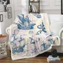 Feelyou Vintage Nautical Fleece Throw Old Sailboat Anchor Plush Blanket Marine Ocean Themed Fuzzy Sherpa Blanket Throw 30x40 Inches (Watercolor Blue)