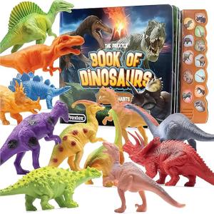 PREXTEX Dinosaur Toys for Kids 3-5 - 11 Dinosaur Figurines and Dino Book for Kids with Sound - Realistic Toy Dinosaurs Figures - Dino Toys with Sound Books