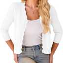 LIENRIDY Women's Cropped Cardigan Shrugs 3/4 Sleeve Button Down Ribbed Knit Sweater (X-Large, White)