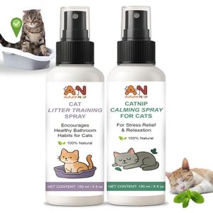 Cats Calming & Litter Training Spray Kit  2-Pack 150ml Duo, Cat Training Spray with Catnip Calm & Cat Litter Attractant, Helps Stop Cats from Urinating in House, Safe Behavior Aid