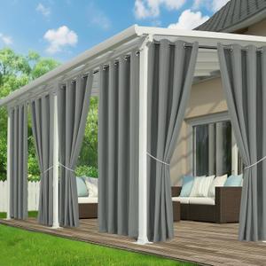 Outdoor Curtains for Patio Waterproof - 6 Panels Privacy Weatherproof Outside Curtains with Grommets for Pergola, Gazebo, Porch, Cabana, Balcony, 54 x 84 Inch, Grey