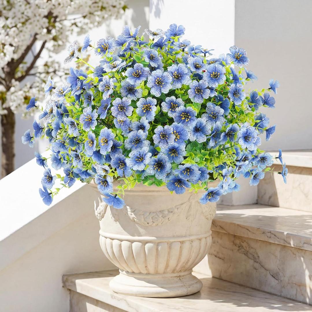 ATTGREAT Artificial Flowers Outdoors Faux Plants UV Resistant Fake Flowers Daisy 12 Bundles Plastic Greenery Plnats Outside for Garden Planter Patio Porch Spring Summer Home Home Decor, Blue