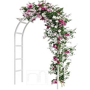 Adorox Metal Garden Arch Trellis for Climbing Plants 7.8ft Outdoor Arch Wedding Halloween Christmas Vine Trellis Pumpkin Archway Assemble Freely 2 Sizes White