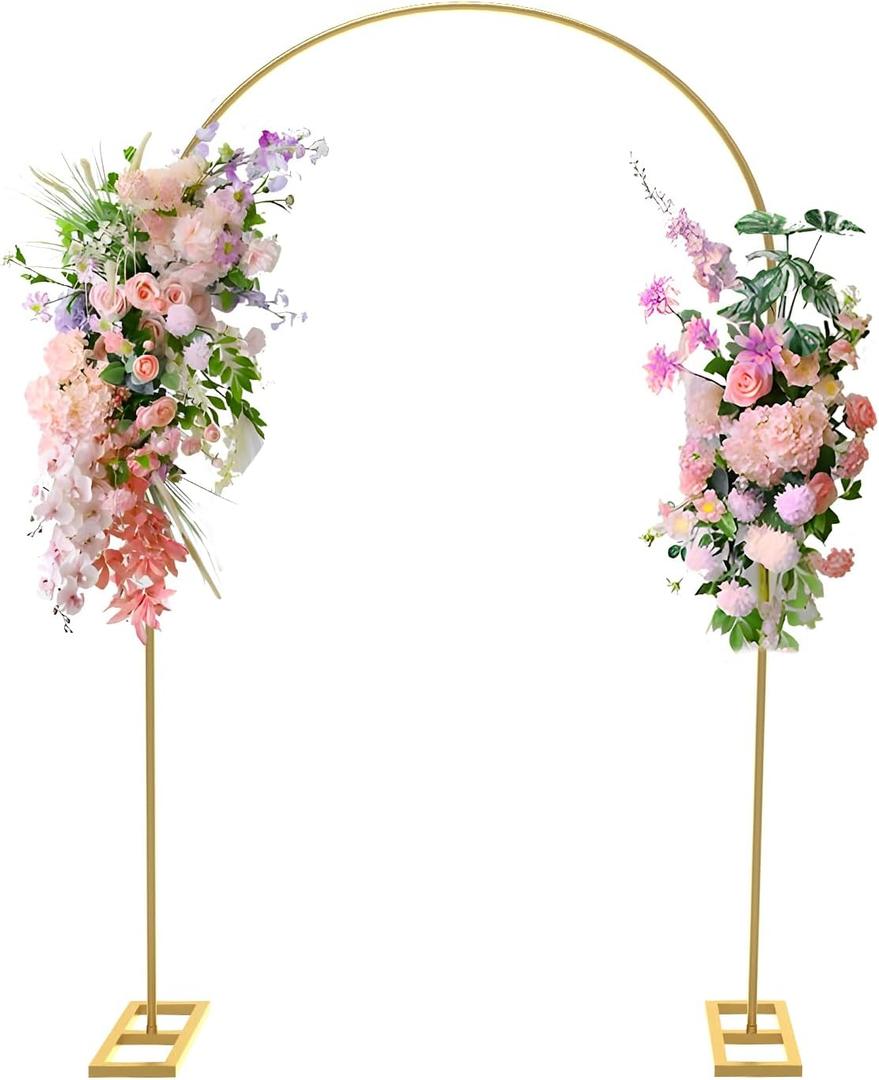 Queension 7.2FT Arch Backdrop Stand, Metal Wedding Arch Stand for Ceremony, Backdrop Stand Arch Frame with Base for Birthday Party Baby Shower Balloon Arch Decorations, Gold