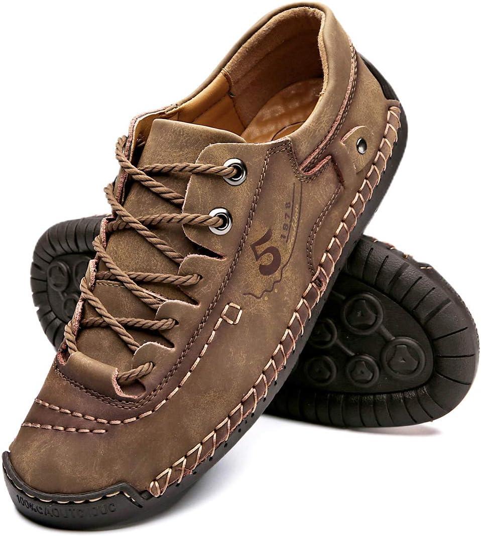 alcubieree Mens Leather Casual Shoes Comfortable Fashion Sneakers Loafers Lightweight Dress Walking Driving Shoes for MenSize 7.5-13 (Brown)