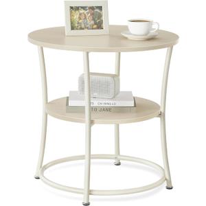 VASAGLE Side Table, 2-Tier Round End Table, Nightstand with Steel Frame for Small Spaces, Living Room, Bedroom, Natural Beige