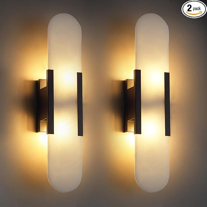 Alabaster Wall Sconces, 19.7in Set of Two Wall Sconce, Natural Marble Wall Sconces Wall Lighting, Wall Light Fixtures for Bedroom Living Room Stairs Vanity Hallway Bedside (Bulb Included)
